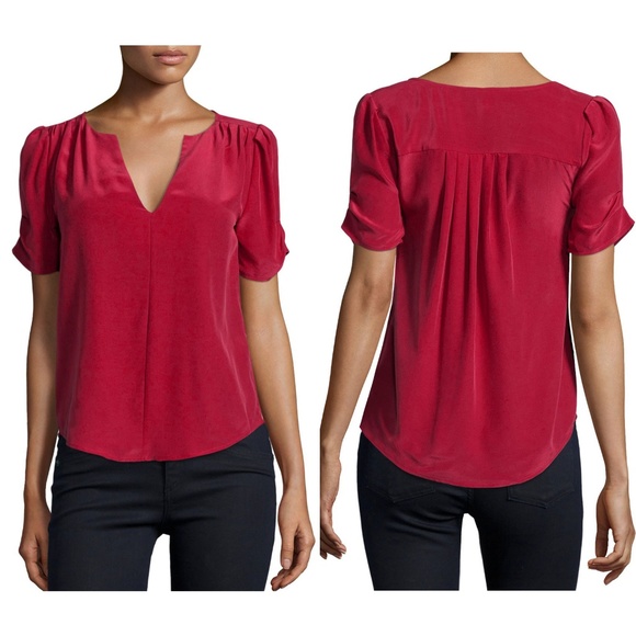 Joie Tops - Joie Amone Savory Red Silk Pleated Career Blouse